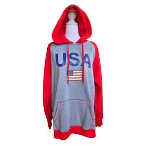 Mitre Mens Size XL Grey & Red USA Hooded Sweatshirt
